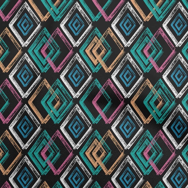 oneOone Polyester Lycra Black Fabric Geometric Craft Projects Decor Fabric Printed By The Yard 56 Inch Wide