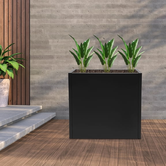 Black Rectangular Tall Planter Box 24x10x24in, Removable Shelf Indoor Planting