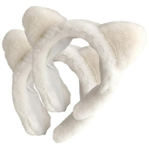 OUNONA Plush Cat Ear Headband White Soft for Spa and Face Washing Cute