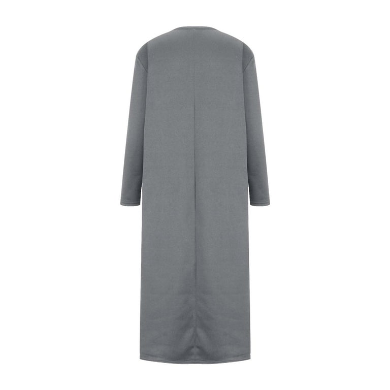 ZQUUVOU Women's Long Sleeve Solid Loose Maxi Dress With Pocket Muslin Girl  Winter Loose Dress Gray - Walmart.com