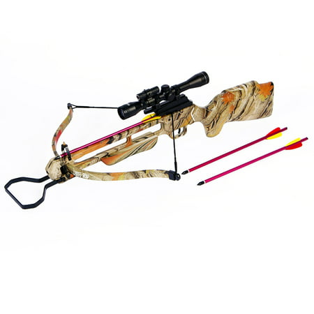 150 lb Preminum Wood Camouflage Pre-Strung Hunting Crossbow Archery Bow with 4x20