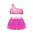 thumbnail image 4 of TiaoBug Girls Sequins Hip Hop Jazz Dance Costume One Shoulder Crop Top with Tiered Skirt Latin Dancewear Hot Pink 6, 4 of 5