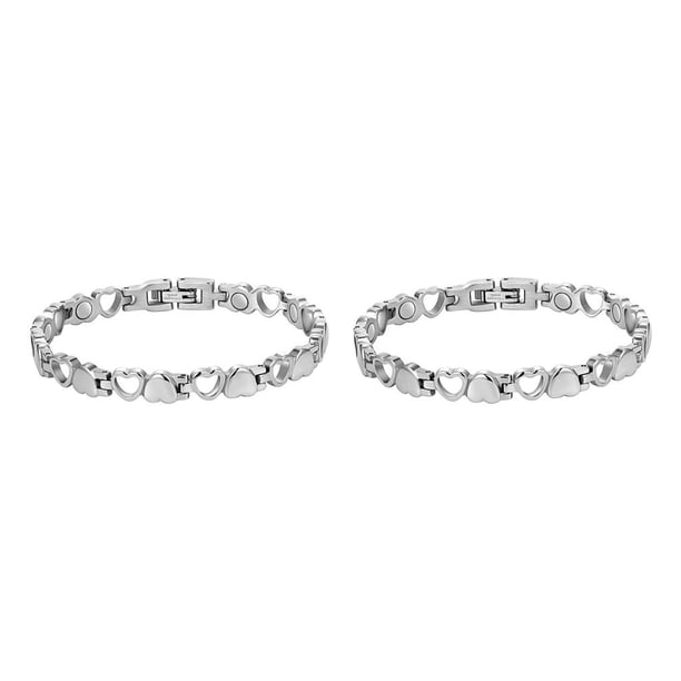 Qarigey de mujer Acero en forma de corazón Fiesta de aniversario Compromiso Brazalete brillante Joyería de moda Niñas Novia Plata 2Conjunto