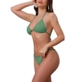 thumbnail image 4 of Conjuntos de bikini de tirantes con nudo para mujer INSPIRE CHIC de 4 piezas, conjunto de cubierta de manga corta, parte inferior triangular, trajes de baño en verde medio, 4 of 5