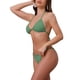 thumbnail image 4 of Conjunto de bikini de 4 piezas para mujer Inspire Chic con nudo en el cuello, parte superior de manga corta y parte inferior triangular, trajes de baño en verde pequeño, 4 of 5