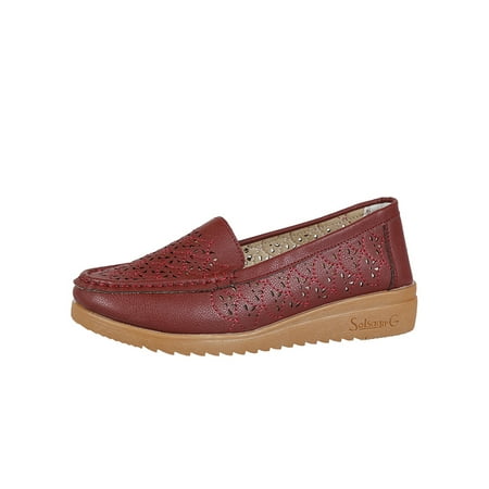 

Lacyhop Women Shoes Hollow Out Loafers Slip On Wedge Loafer Nurse Comfort Casual Shoe Lightweight Non-slip Wine Red 6.5
