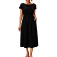thumbnail image 2 of ClodeEU Women's Round Neck Short Sleeve Tunic Midi Dress,Casual Flowy Dress with Pockets Black,Women's Plus L, 2 of 8