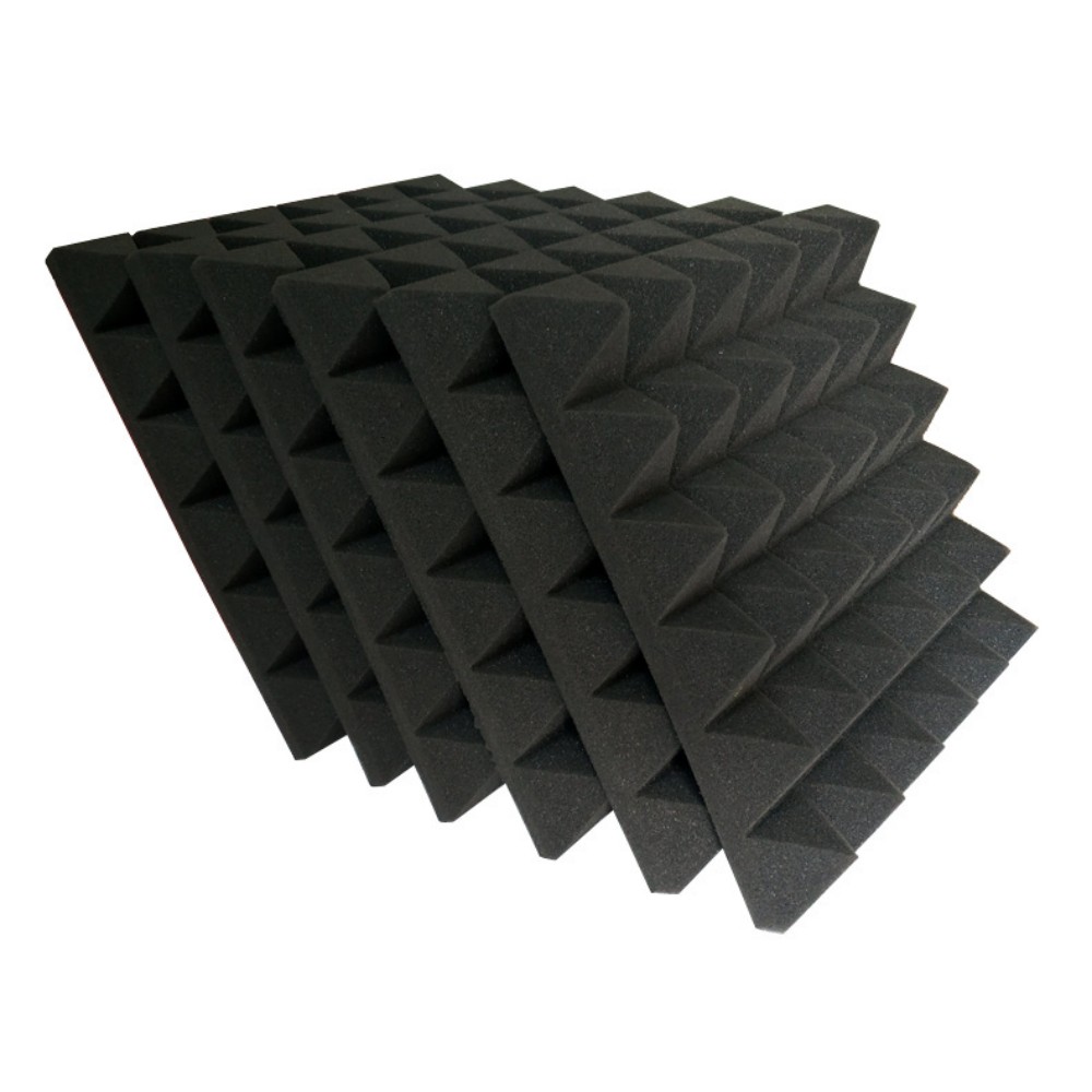 Sound Absorbing Noise Dampening Acoustic Panel Wall Treatment 3" x 12" x 12", Black Pyramide, 12-pack
