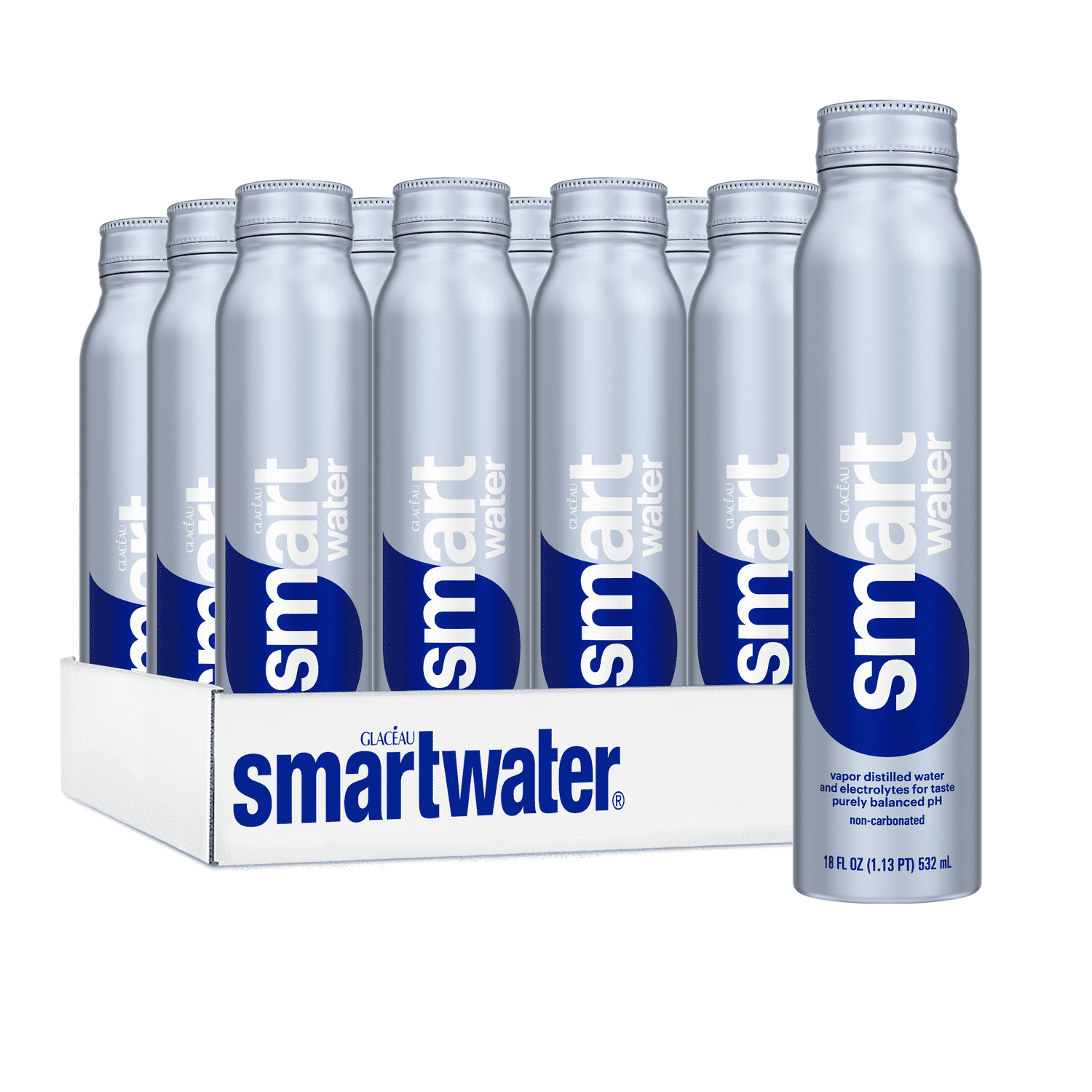 Glaceau Smartwater Aluminum Water Bottles, 18 Fl Oz  12 Pack Alkaline With Antioxidants