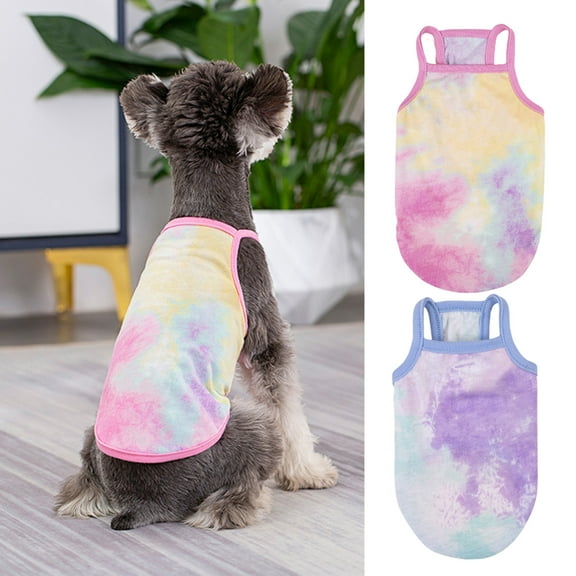 Cheers.US Rainbow Tie-dye Dog Summer Shirt Soft Cooling Knit Dog T-Shirt Breathable Stretch Tank Top Cute Puppy Sleeveless Vest Pet Clothes Apparel for Small Medium Dog Cat