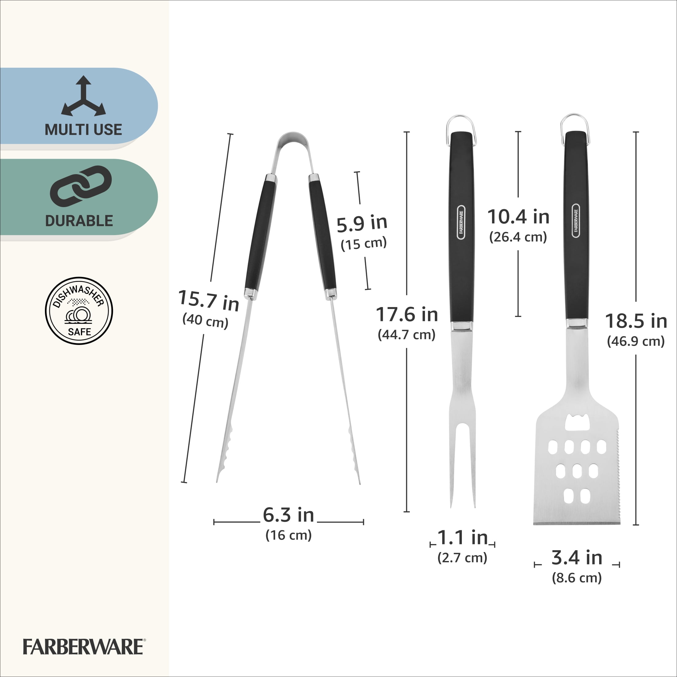 Farberware Professional Stainless Steel BBQ Grill Set, 3-Pieces