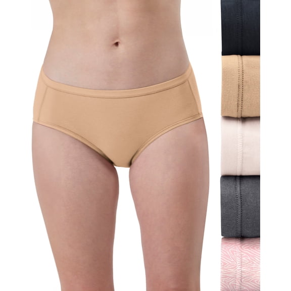 Hanes Ultimate ComfortSoft Women’s Hipster Underwear, 5-Pack Black/Taupe/Buff/Grey Htr/Leopard 6