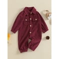 thumbnail image 3 of Suealasg Baby Boys Girls Full Length Jumpsuit Long Sleeve Lapel Neck Corduroy Romper 3 6 9 12 Months Fall Coming Home Clothes for Infant Boys Girls, 3 of 8