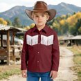 thumbnail image 5 of mgoYE Western Boys' Girls Button-Down Shirts Long Sleeve, Pearl Snap Shirt(Wine,5-6 Years), 5 of 9