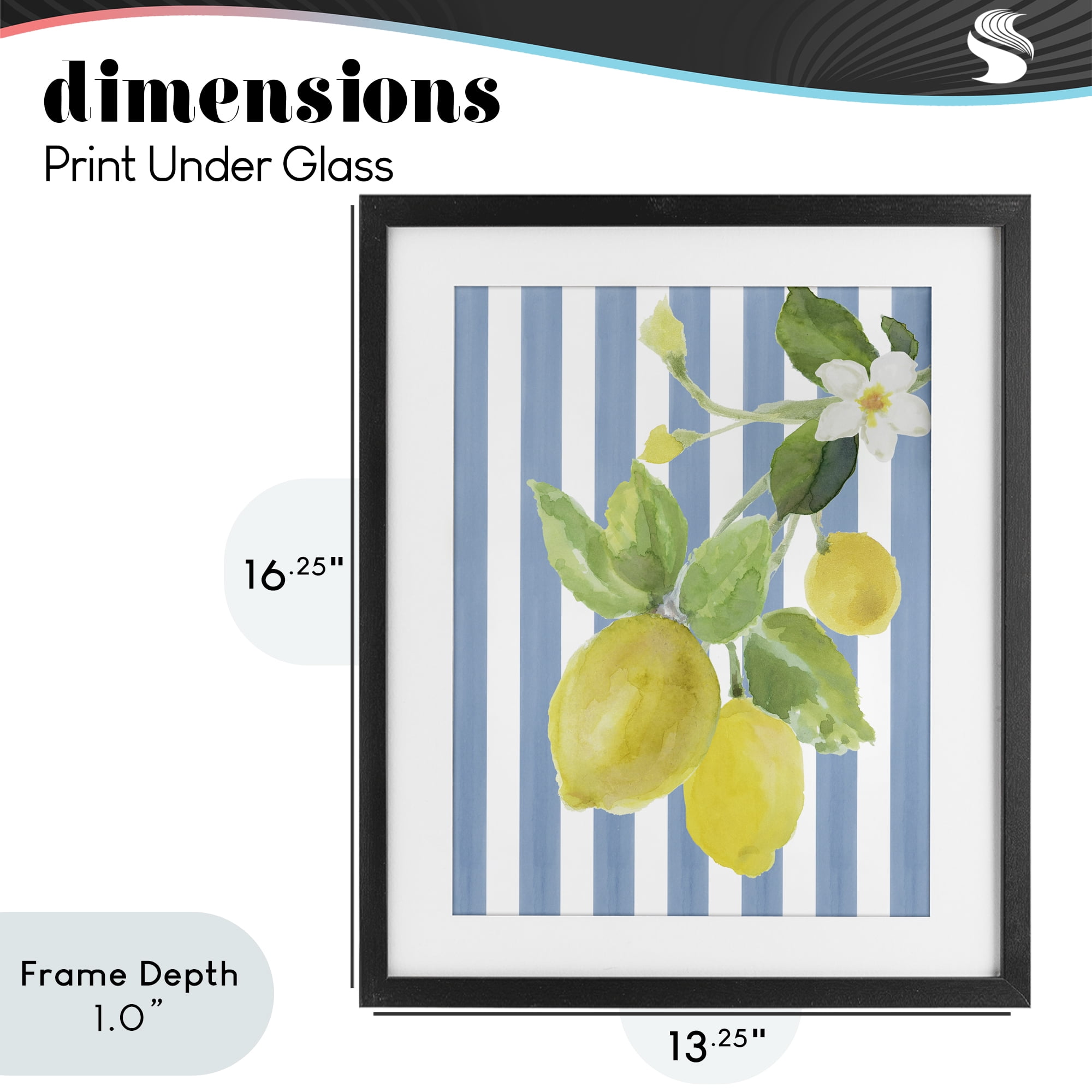 Stupell Industries Lemon Blossom on Blue Stripes Black Framed Print Under Glass, design by Lanie Loreth