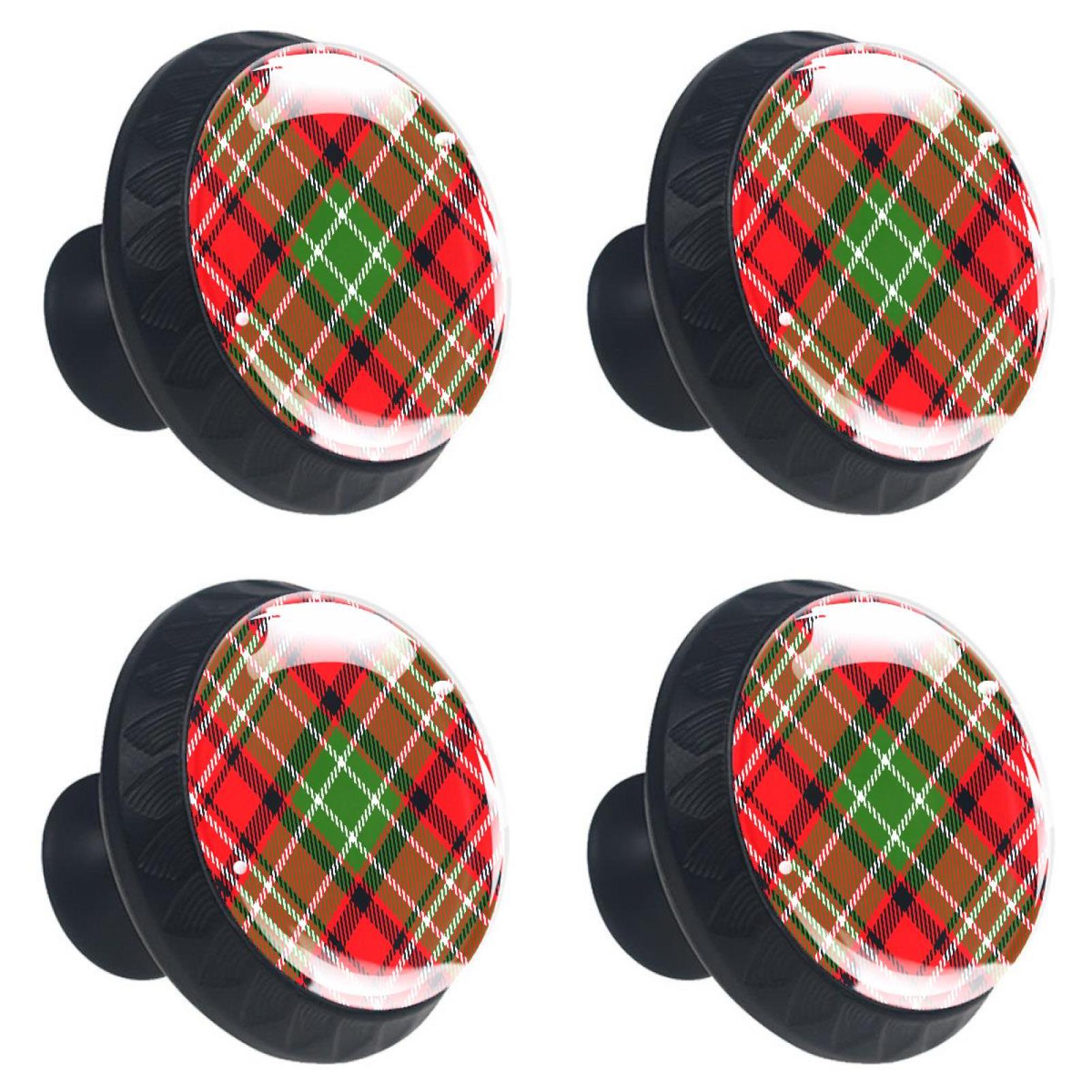 4 Pcs Red Plaid Pattern Knobs for Kitchen Cabinet Cupboard Dresser Bookcase Drawer Pulls Handles Round Home Decor