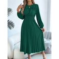 thumbnail image 2 of Womens Elegant Ruffled Long Sleeve Shirred Waist Pleated Maxi Dress for Women Flowy Bohemian Gown Green XL, 2 of 9