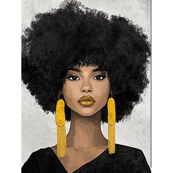 Black Woman Afro Canvas Print Wall Art，Suitable for Living Room， Bedroom， Office， Bathroom， and Dining Room Decoration.