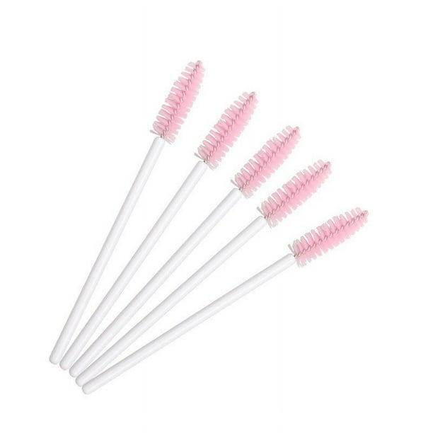 Zhuge 200 piezas de cepillos desechables para rímel de pestañas, para extensiones de pestañas, cejas y maquillaje (varilla blanca con cabeza rosa)