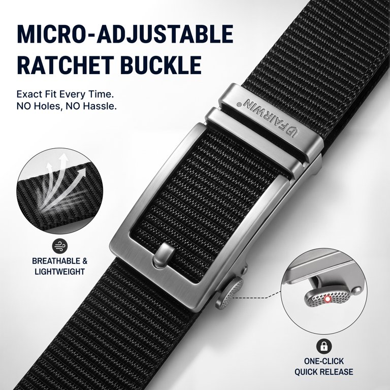 Fairwin Men's Ratchet Belt, Black, Nylon Web 29"-33" photo 2