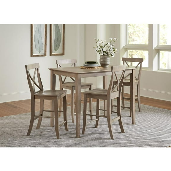 30X48 Counter Height Dining Table With 4 Counter Height Stools-Washed Gray Taupe