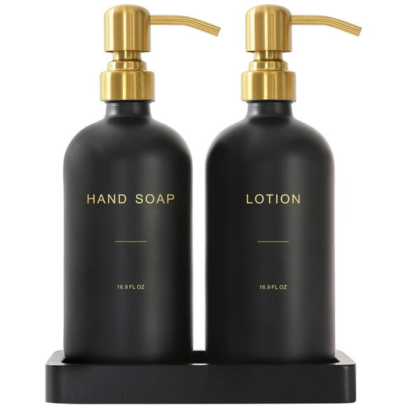 Set dispensador de jabón Prus Waso, loción de manos para baño, dorado y negro