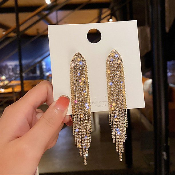 Pendientes de plata S925 con forma de aguja y diamantes geométricos en forma de triángulo, con borlas largas, ideales para uso diario
