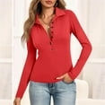 thumbnail image 6 of STICHOU Red Polo Shirts for Women Slim Fitted Solid Color Deep V Neck Tops Long Sleeve Button Down Outwork Collared T Shirts Basic Blouses Red S, 6 of 6