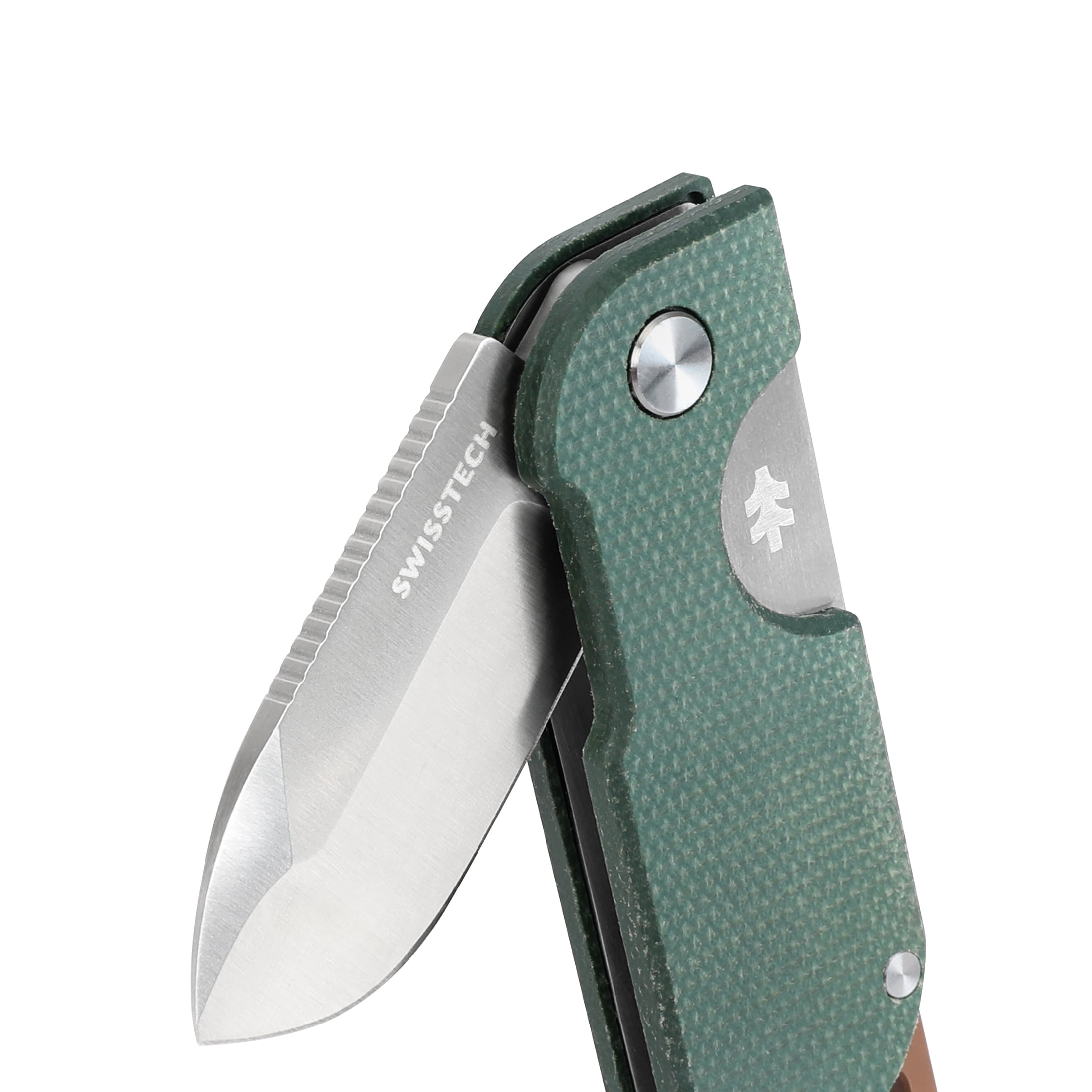 Swiss Tech Winzig Stainless Steel Folding Knife with Dark Spruce Micarta Handle