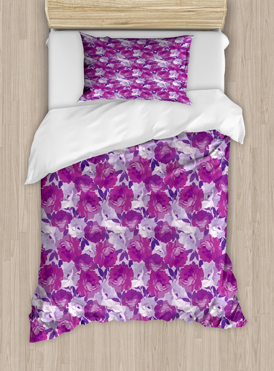 Floral Duvet Cover Set Twin Size, Rose Bouquets Flourishing Spring