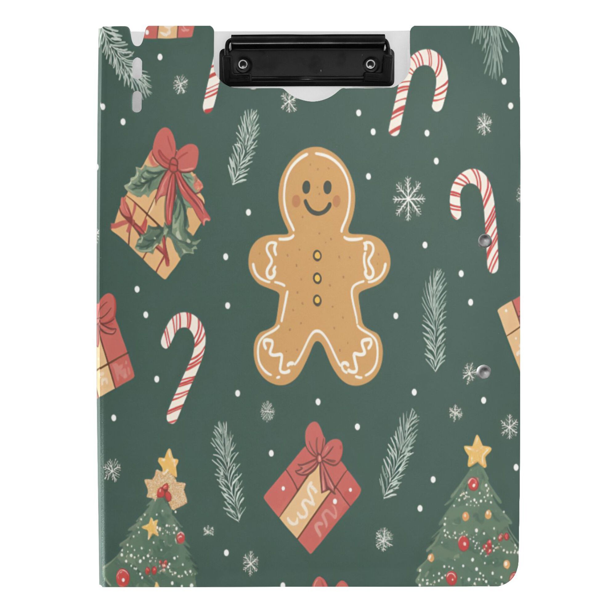 FORMRS A4 Clipboard Folder with Pen Holder Horizontal Foldable School Office Binder, Brown Christmas Gingerbread