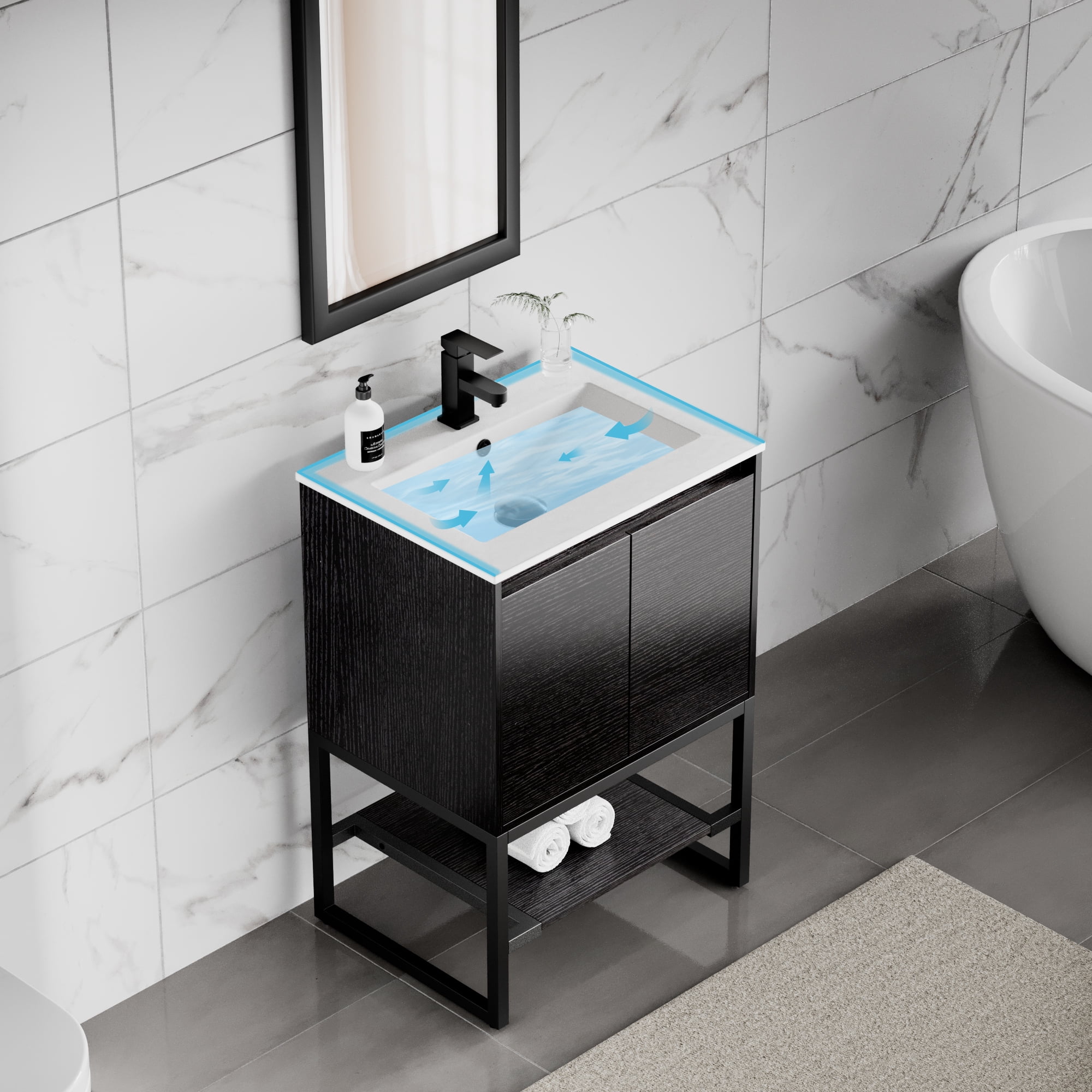Eclife 24 Inch Bathroom Vanity with Sink Top, Zinc Alloy Faucet, Drain, Black