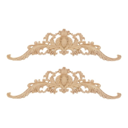 2 Pcs Solid Wood Corner Flower Piece Unpainted Onlay DIY Carved Decorative Frame Wooden Furniture