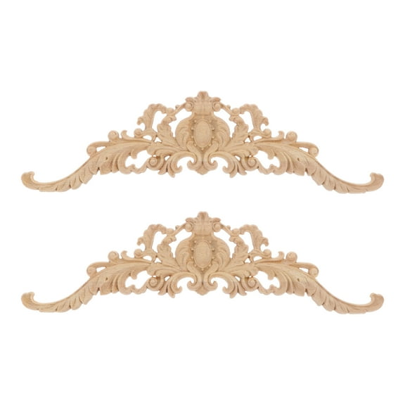 2 Pcs Solid Wood Corner Flower Piece Unpainted Onlay DIY Carved Decorative Frame Wooden Furniture