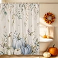 thumbnail image 3 of Blue Green Fall Thanksgiving Shower Curtain, Waterproof Shower Curtains for Bathroom, Maple Leaf Pumpkin Rustic Washable Fabric Bathtub Curtain Set Bath Decor with 12 Hooks Stall 36"x72", 3 of 8