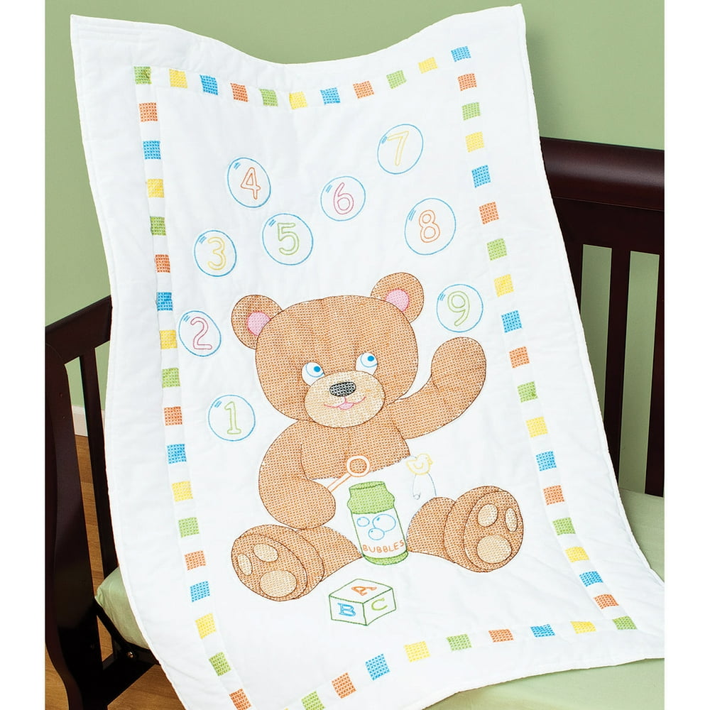 Stamped White Quilt Crib Top 40"X60"Bear With Bubbles, Pk 2, Jack