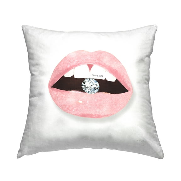 Stupell Industries Shine On Motivational Phrase Lips Diamond Bite Glam Pink,18 x 7 x 18 Decorative Pillows