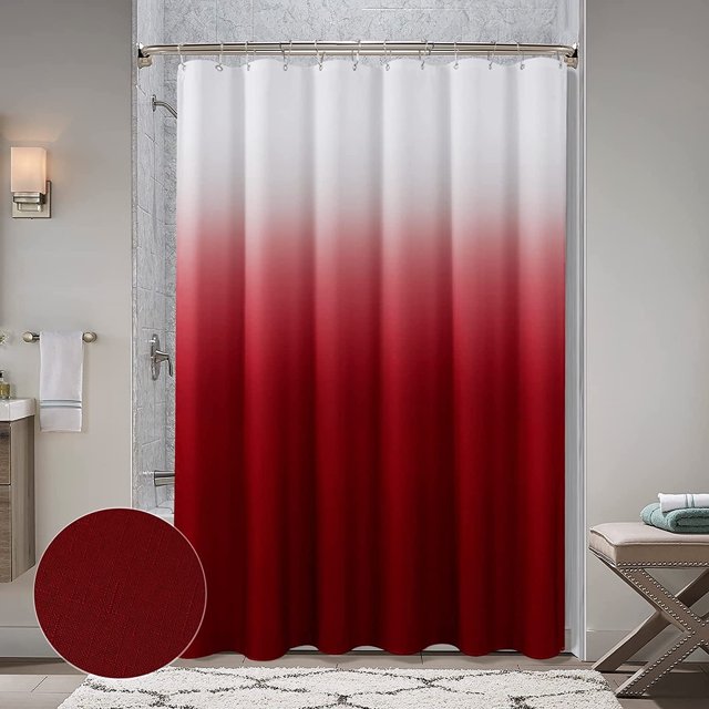 Rideaux de Douche Rouge Vin pour Salle de Bain, Texture Ombrée – Ensemble de Rideau de Douche en Tissu, Hôtel Spa Luxe avec 12 Crochets, Lavable à la Machine, Rideau de Salle de Bain Décoratif Rouge Vin 72 x 72