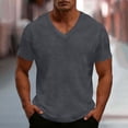 thumbnail image 2 of BVnarty Men's Solid Waffle Knit Stretch V-Neck Short Sleeve Tee Relaxed Breathable Casual Pullover Top for Summer Workout Home Everyday Wear Dark Gray S, 2 of 8