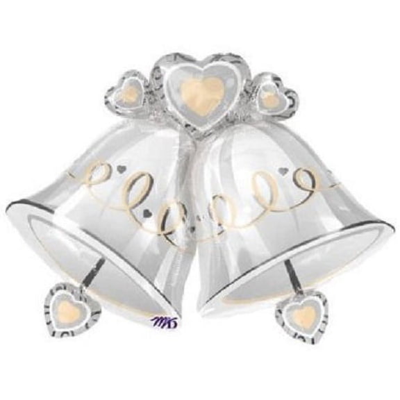 XL 35" Wedding Celebration Silver Bells Super Shape Mylar Foil Balloon Party