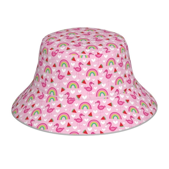 Kll Cute Flamingo Bucket Hat for Women Men Packable Travel Beach Sun Hat Outdoor Rave Accessories Reflective Fisherman Cap