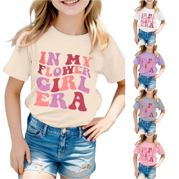 JAJAHO In My Flower Girl Era T Shirts For Girls Short Sleeve Letter Graphic Tees Crew Neck Loose Fit Summer Tops 1-13Y
