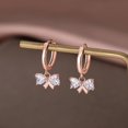 thumbnail image 2 of Sterling Silver CZ Bow Hoop Earrings for Women Teens Love Bow Hoop Earrings Huggie Valentines Day Earrings, 2 of 10