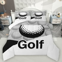 Feelyou Golf Print Child Full Size Comforter Sets, Modern Sports Lover Bedding Comforter Set, White Grey Cartoon Theme Reversible Bedding Sets, Microfiber Bedroom Decor, 3-Piece