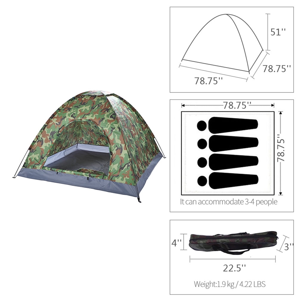 Tcbosik Tent with Carrying Bag for Camping, 3-4 Person Camping Dome Tent, Lightweight Portable Tent for Outdoor Camping/Hiking, Camouflage