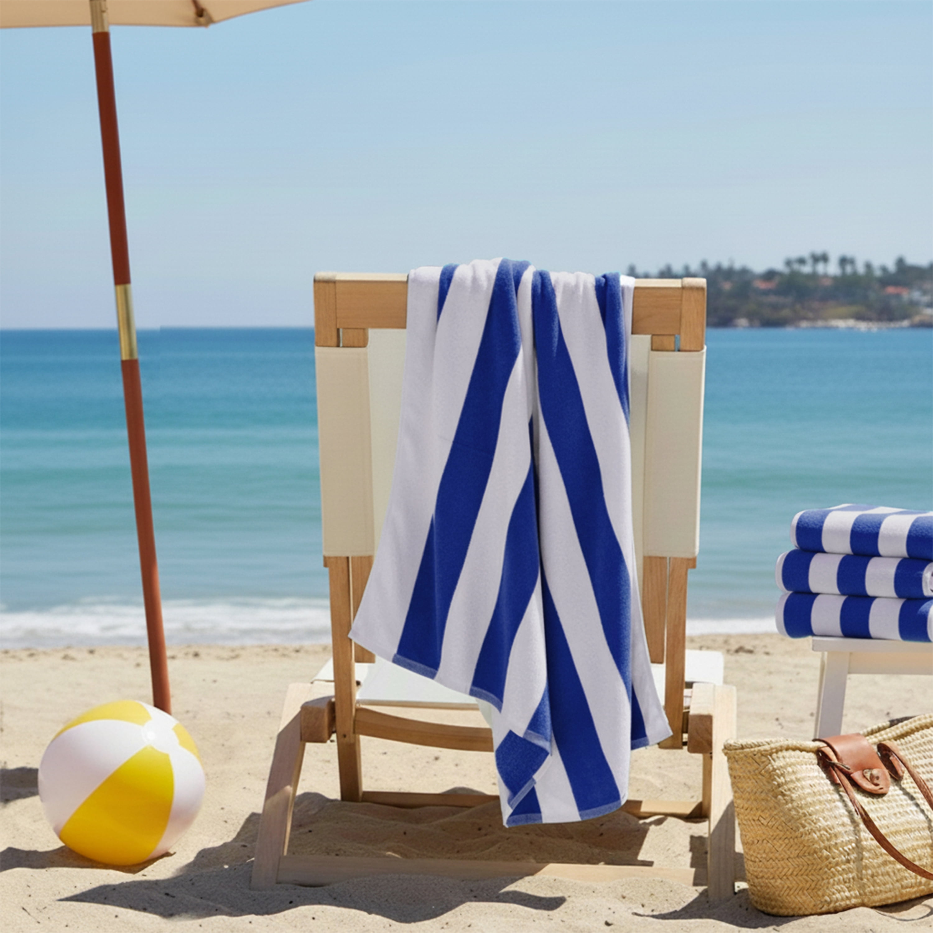 Mainstays Cabana Stripe 4 Pack Beach Towel, Blue