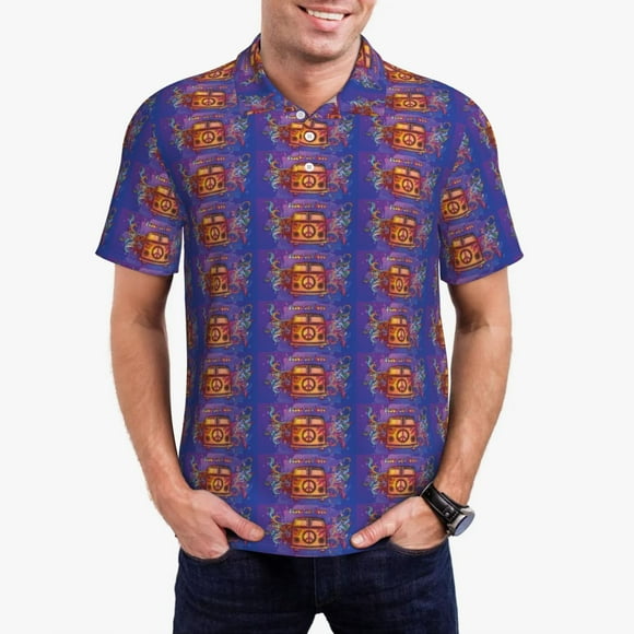Saiise Peace And Love Print Mens Golf Shirt Moisture Wicking Quick-Dry Print Performance Polo Shirts for Men-X-Large