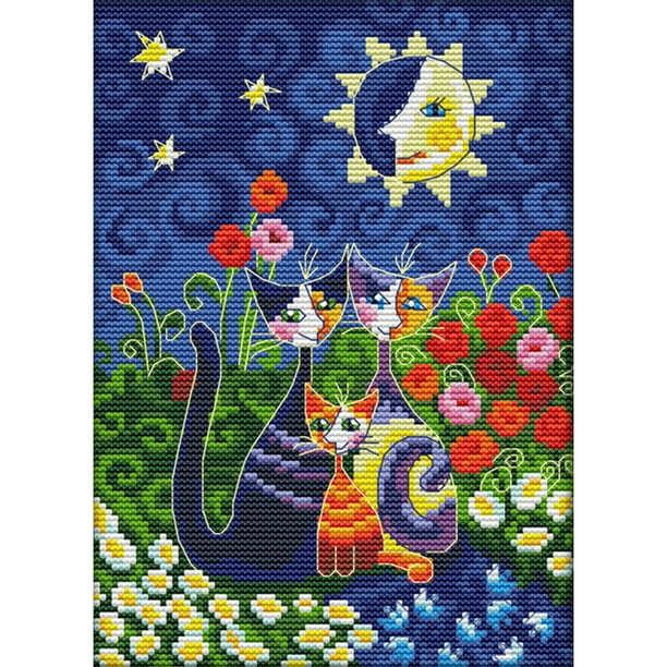 Punto Cruz Obra Arte Completa 14CT Dibujos Animados Contados Gato Costura Adorno para El