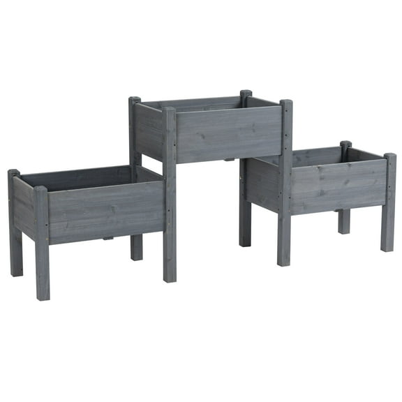 72.5" Raised Garden Bed with 3 Planter Boxes, Elevated Wooden Plant Stand with Drainage Holes for Vegetables, Herbs & Flowers, Gray