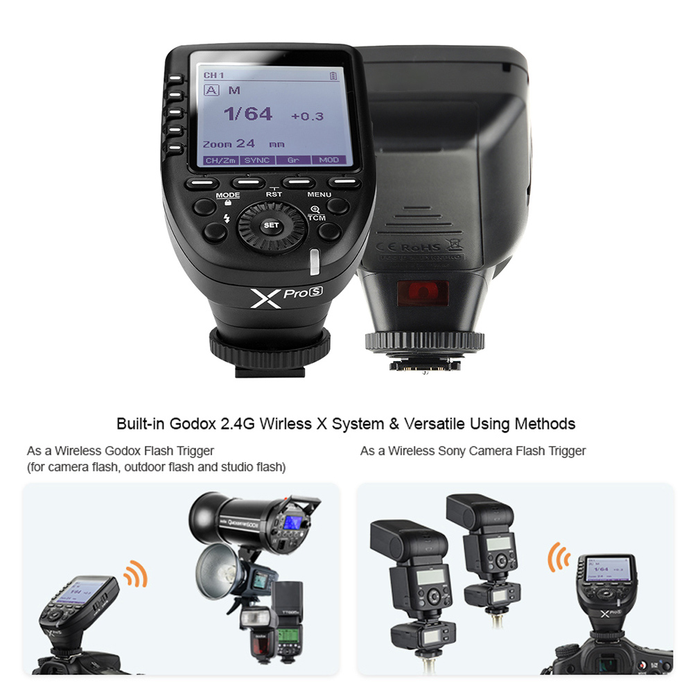 XproS TTL Wireless Flash Trigger Support TTL Autoflash 18000s HSS Large LCD 5 Group Buttons 11 Customizable Functions for  a7 II a77 a99 ILCE-6000L a9 A7R A7RII a350 DSC-RX10 - image 4 of 4